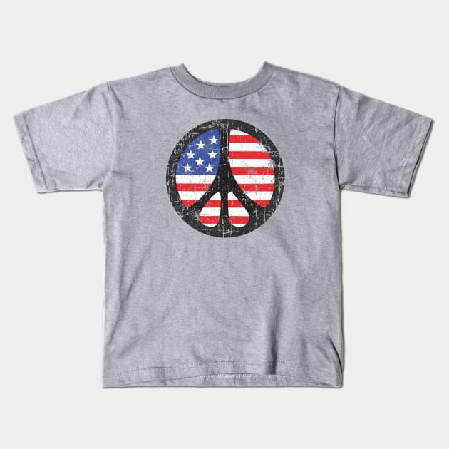 Peace Sign Circle with Flag Background Kids T-Shirt by artbitz